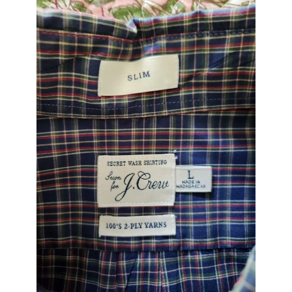 J.Crew Mens Plaid Shirt Button Down Slim Fit Long Sleeve Pocket Cotton Blue Sz L